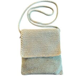 The Sak Light Green Crochet Woven Shoulder Crossbody Bag Flap Zip Closure
